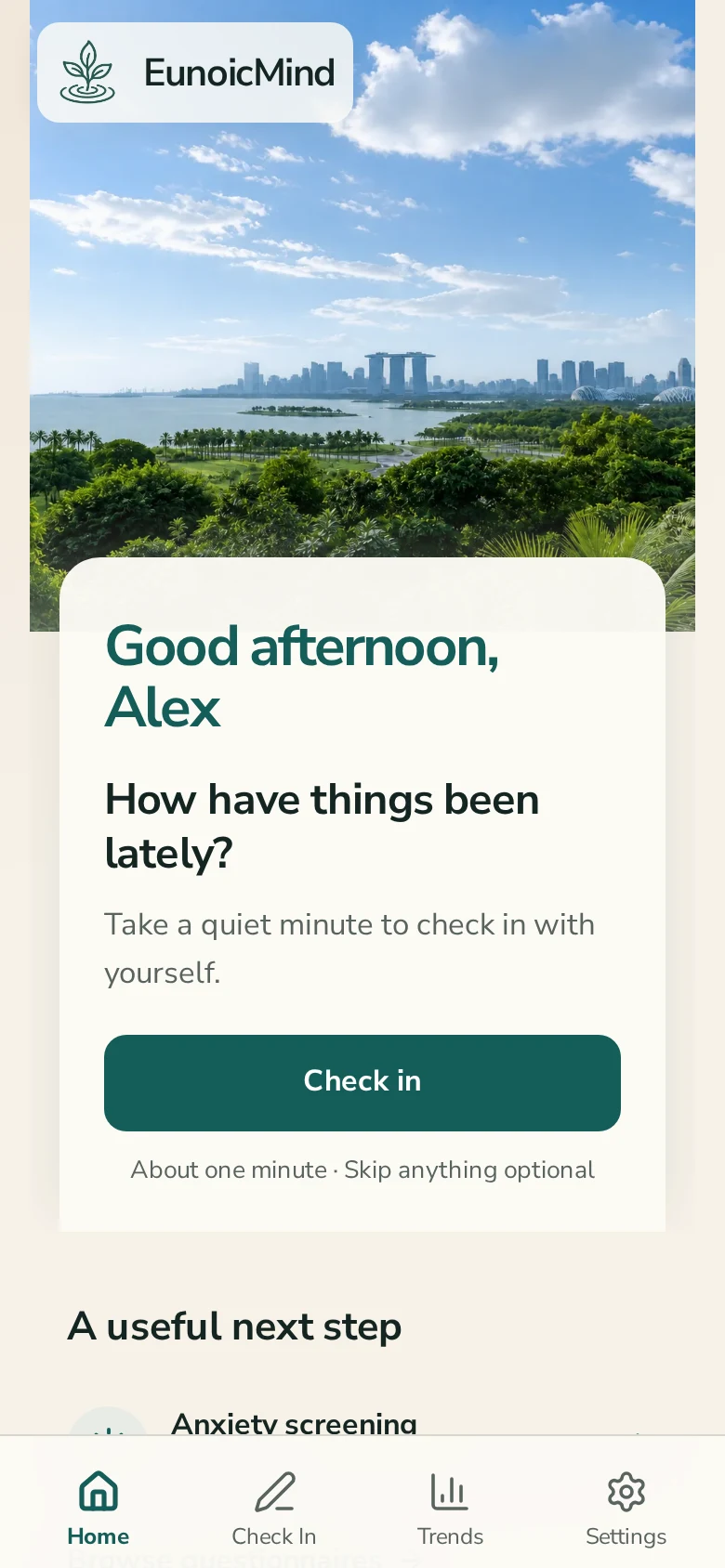 EunoicMind portal home screen on mobile